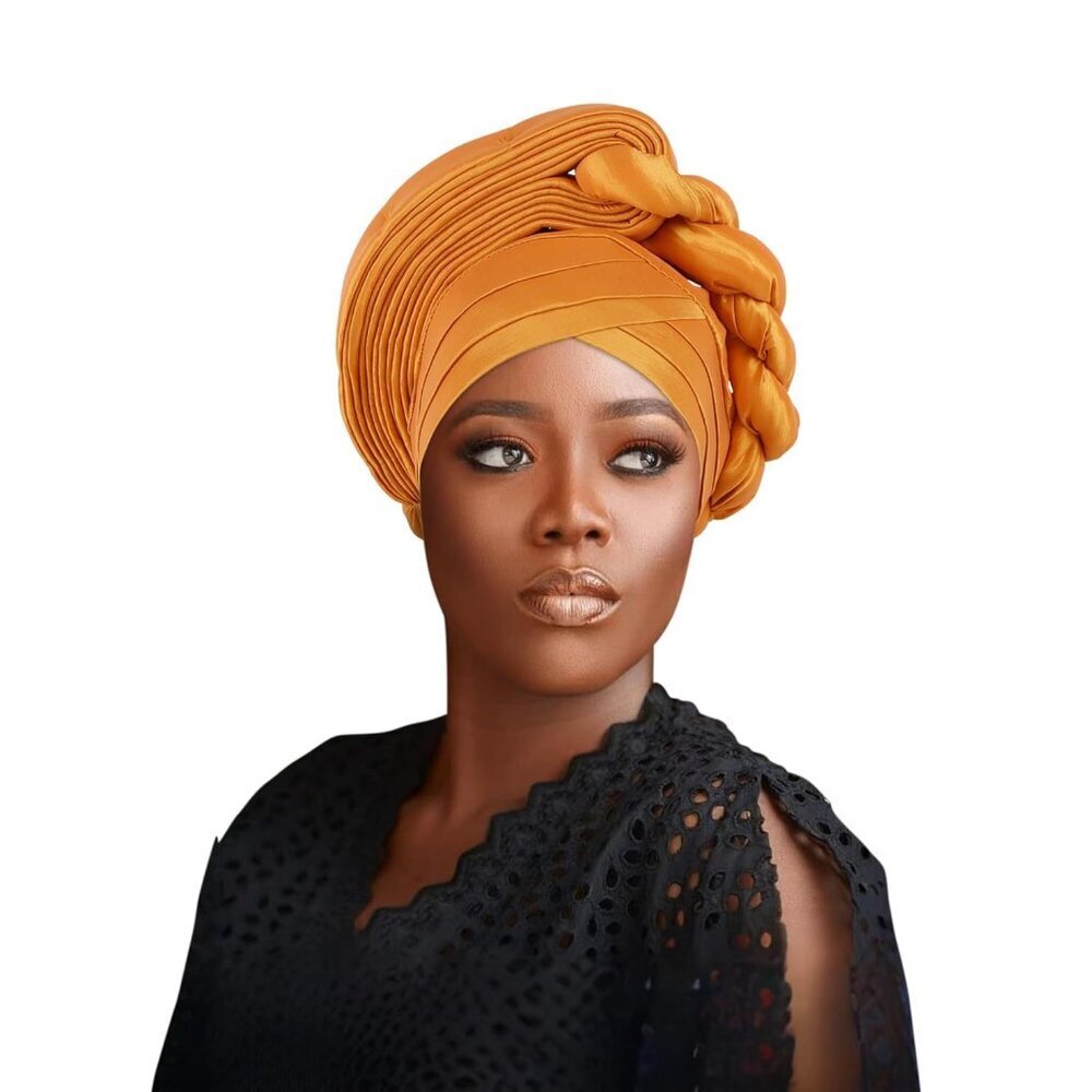 African Gele Headtie Women Head Wraps Wedding Party Headpiece Gold One Size